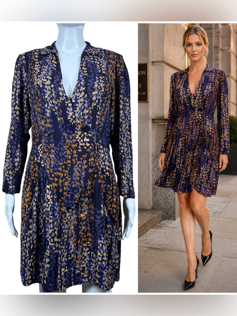 Reiss Esmerelda Printed Wrap Front Mini Dress Size 10 Abstract V-Neck Pockets